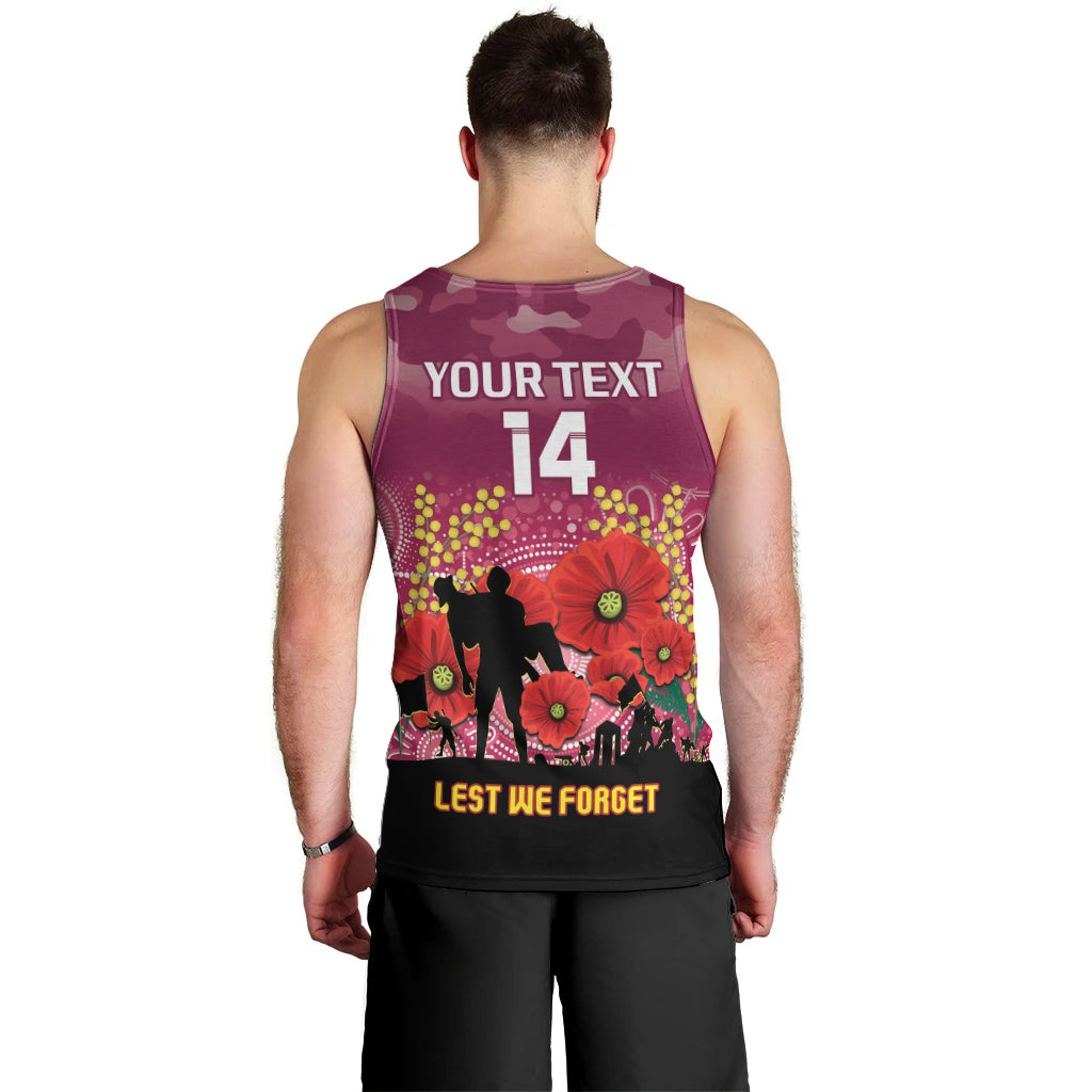 Custom Lions Football ANZAC Men Tank Top Gallipoli Camouflage With Poppies