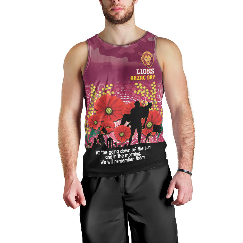 Custom Lions Football ANZAC Men Tank Top Gallipoli Camouflage With Poppies