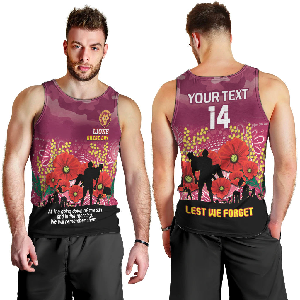 Custom Lions Football ANZAC Men Tank Top Gallipoli Camouflage With Poppies