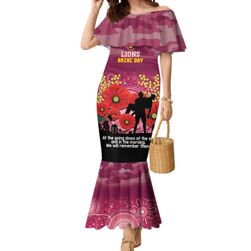 Custom Lions Football ANZAC Mermaid Dress Gallipoli Camouflage With Poppies