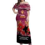 Custom Lions Football ANZAC Off Shoulder Maxi Dress Gallipoli Camouflage With Poppies