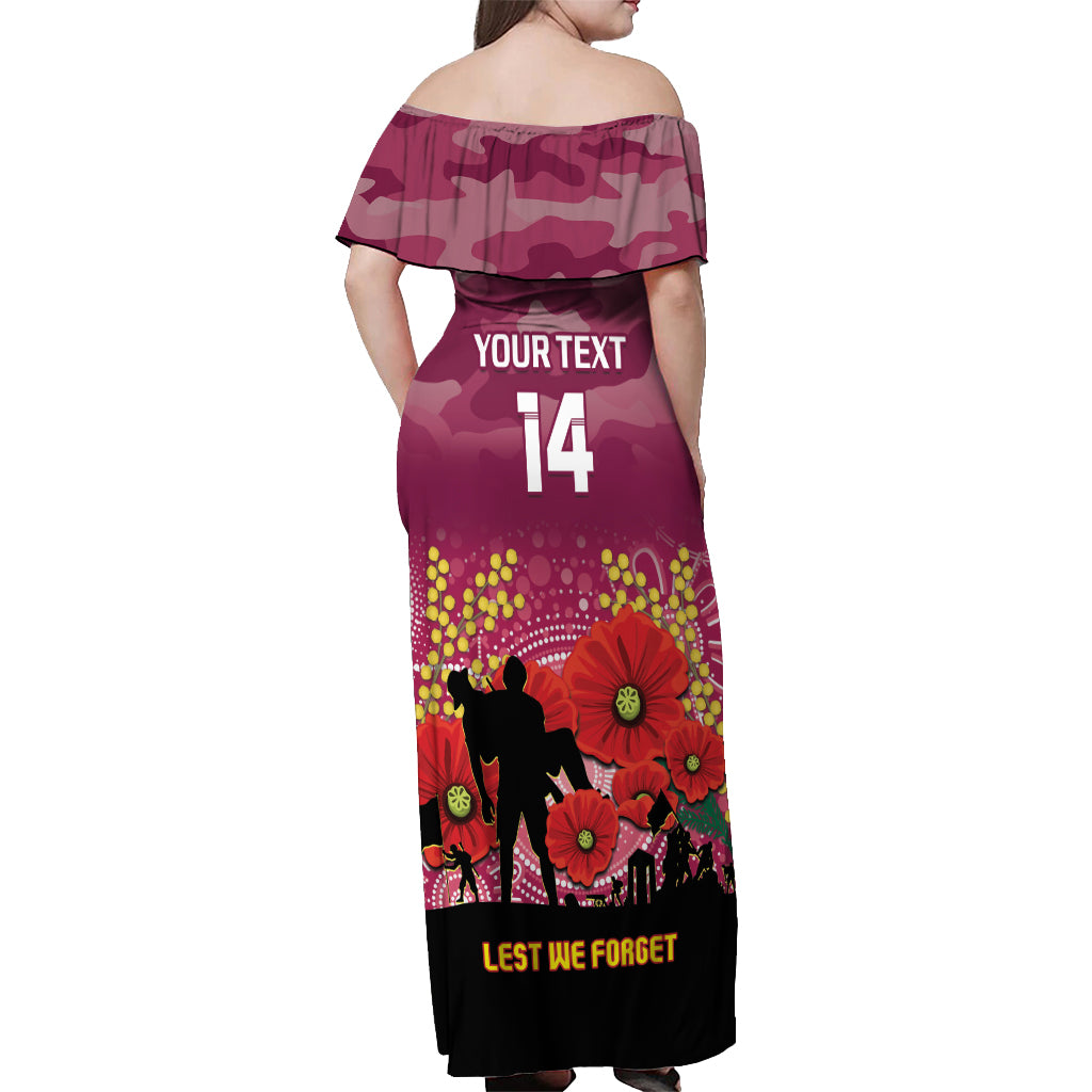 Custom Lions Football ANZAC Off Shoulder Maxi Dress Gallipoli Camouflage With Poppies