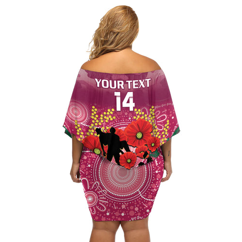 Custom Lions Football ANZAC Off Shoulder Short Dress Gallipoli Camouflage With Poppies