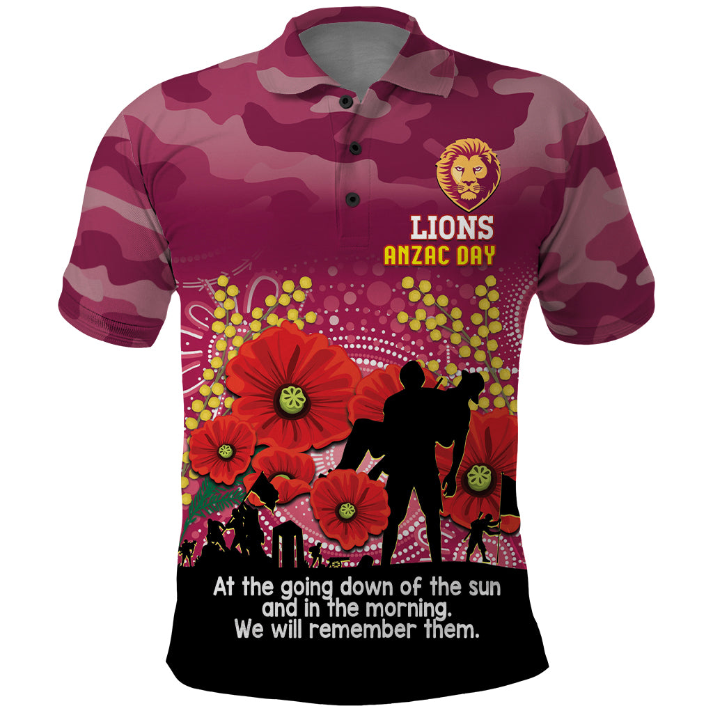 Custom Lions Football ANZAC Polo Shirt Gallipoli Camouflage With Poppies