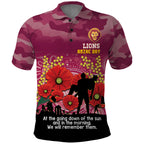 Custom Lions Football ANZAC Polo Shirt Gallipoli Camouflage With Poppies