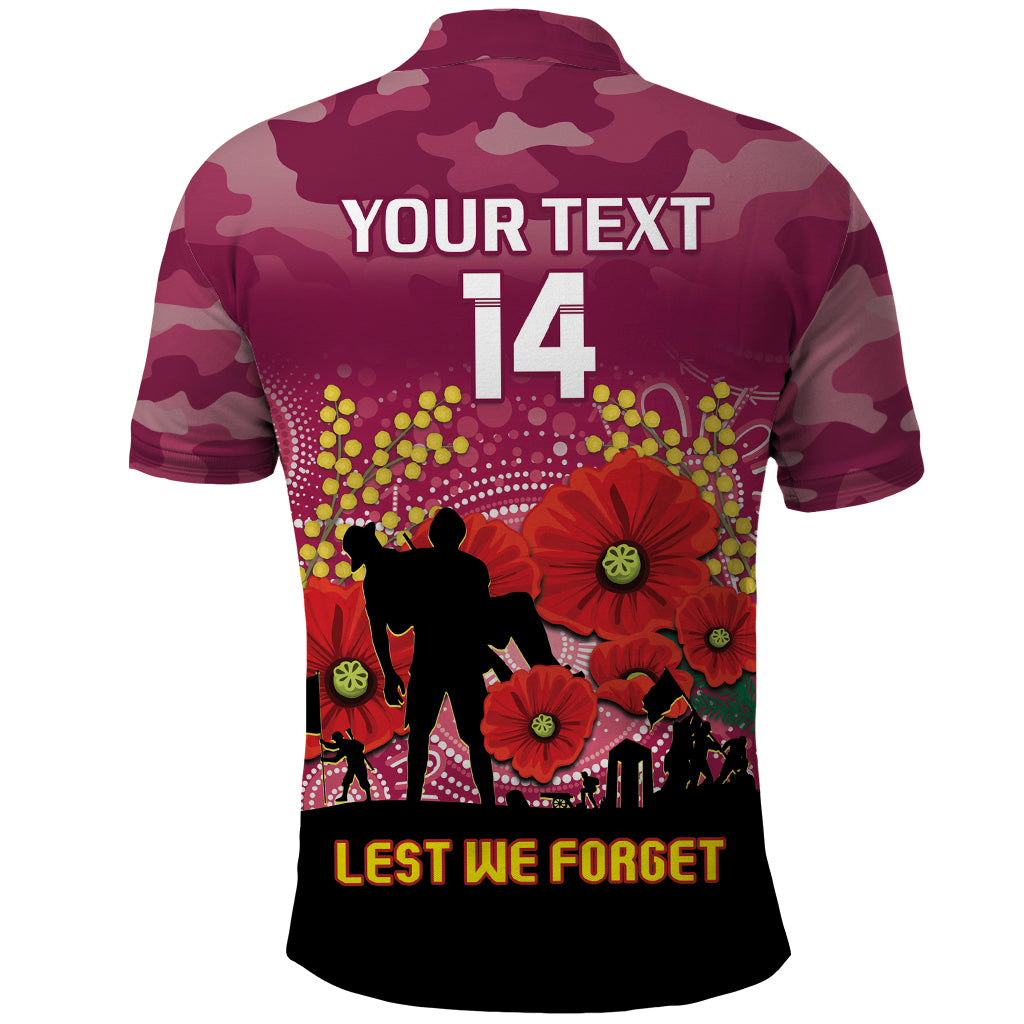 Custom Lions Football ANZAC Polo Shirt Gallipoli Camouflage With Poppies