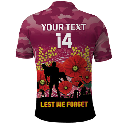Custom Lions Football ANZAC Polo Shirt Gallipoli Camouflage With Poppies