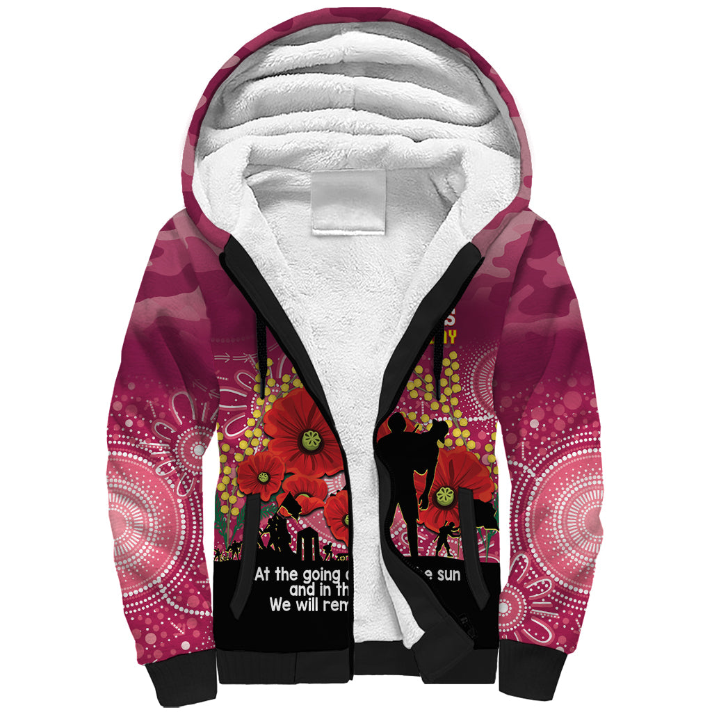 Custom Lions Football ANZAC Sherpa Hoodie Gallipoli Camouflage With Poppies