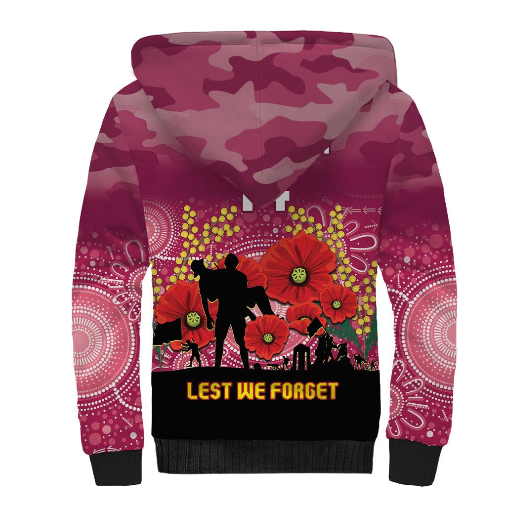 Custom Lions Football ANZAC Sherpa Hoodie Gallipoli Camouflage With Poppies