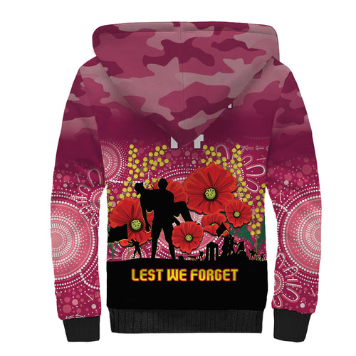 Custom Lions Football ANZAC Sherpa Hoodie Gallipoli Camouflage With Poppies