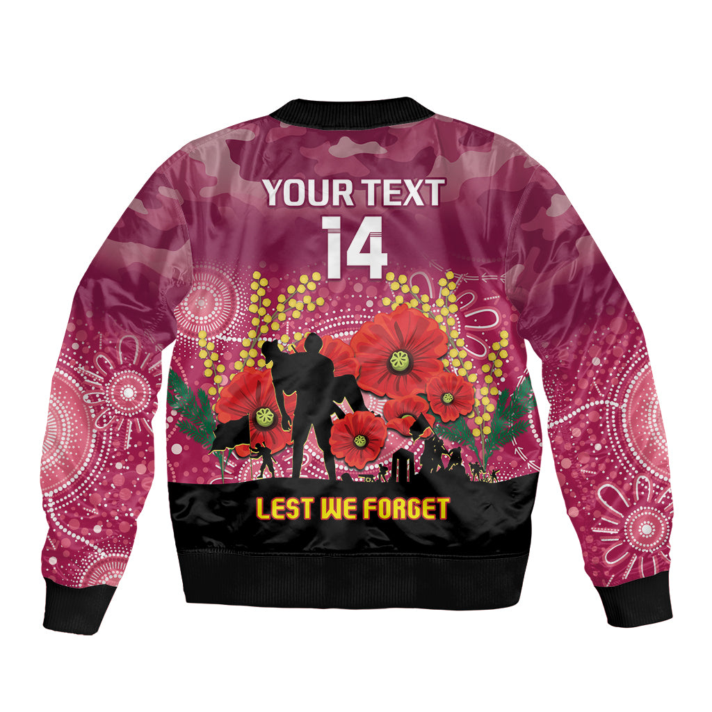 Custom Lions Football ANZAC Sleeve Zip Bomber Jacket Gallipoli Camouflage With Poppies
