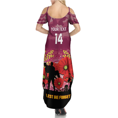 Custom Lions Football ANZAC Summer Maxi Dress Gallipoli Camouflage With Poppies