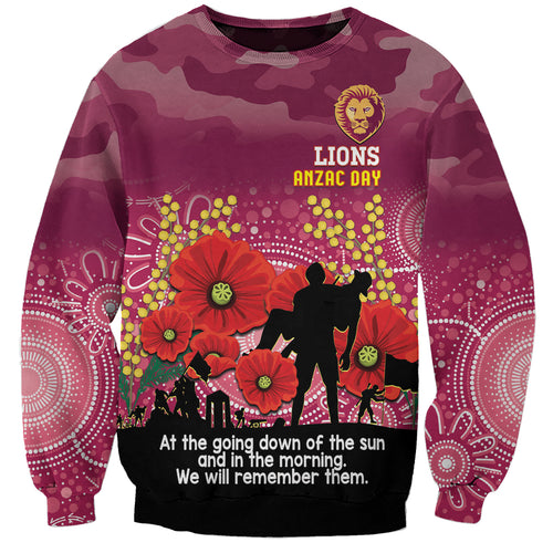 Custom Lions Football ANZAC Sweatshirt Gallipoli Camouflage With Poppies