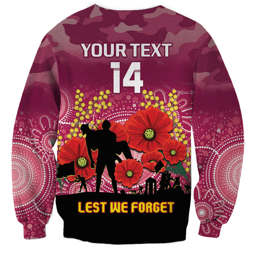 Custom Lions Football ANZAC Sweatshirt Gallipoli Camouflage With Poppies