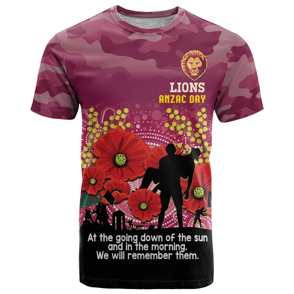 Custom Lions Football ANZAC T Shirt Gallipoli Camouflage With Poppies