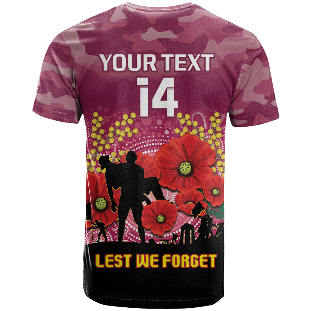 Custom Lions Football ANZAC T Shirt Gallipoli Camouflage With Poppies