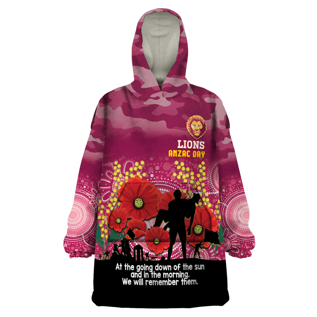 Custom Lions Football ANZAC Wearable Blanket Hoodie Gallipoli Camouflage With Poppies