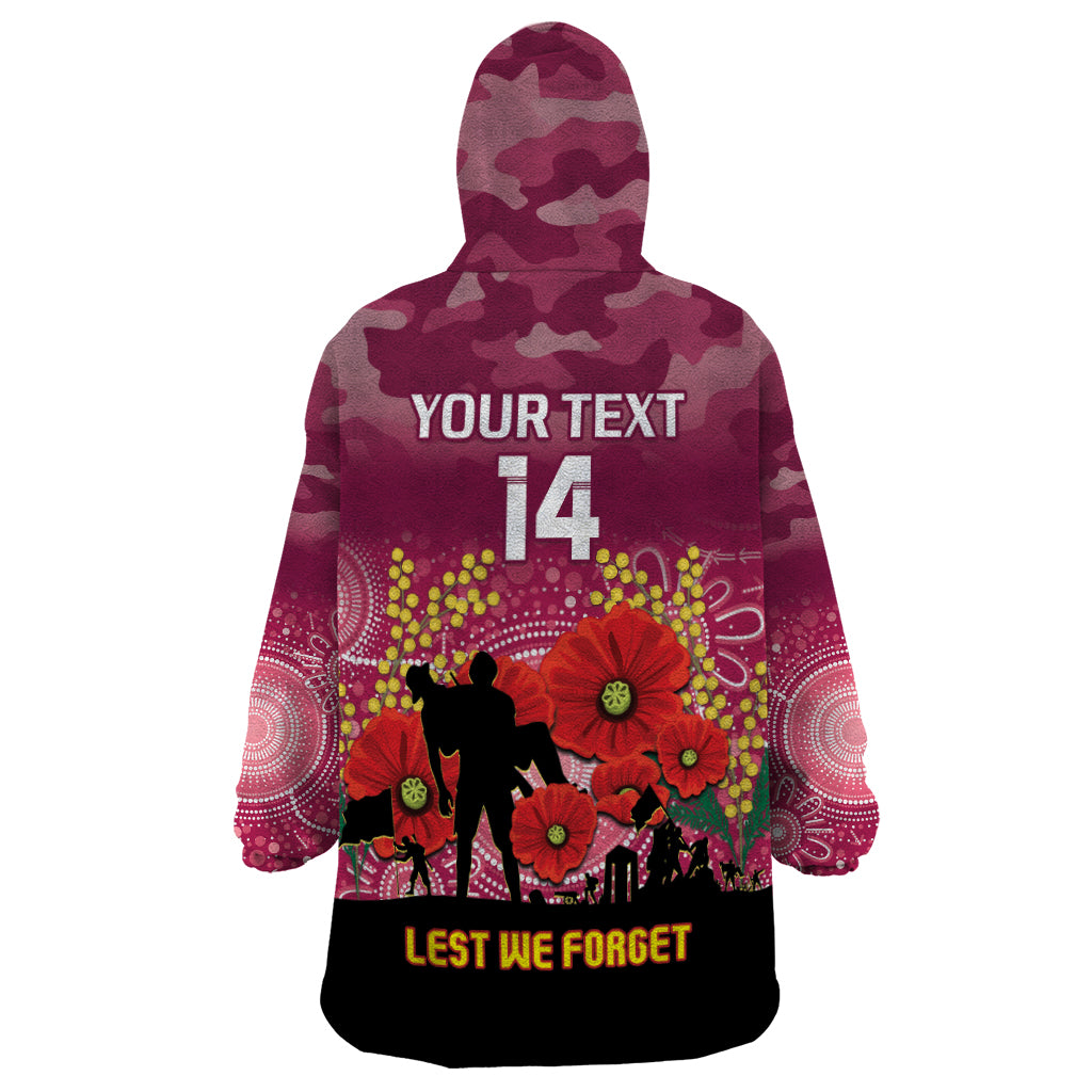 Custom Lions Football ANZAC Wearable Blanket Hoodie Gallipoli Camouflage With Poppies