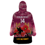 Custom Lions Football ANZAC Wearable Blanket Hoodie Gallipoli Camouflage With Poppies