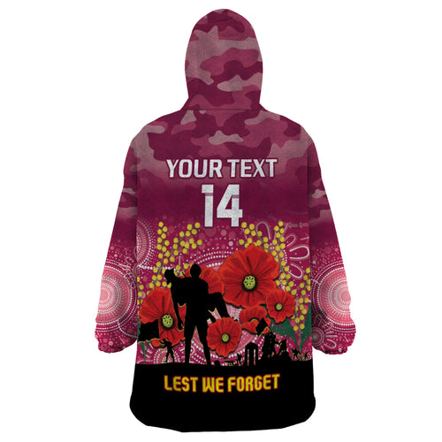 Custom Lions Football ANZAC Wearable Blanket Hoodie Gallipoli Camouflage With Poppies