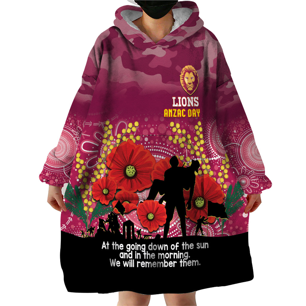 Custom Lions Football ANZAC Wearable Blanket Hoodie Gallipoli Camouflage With Poppies