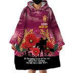 Custom Lions Football ANZAC Wearable Blanket Hoodie Gallipoli Camouflage With Poppies