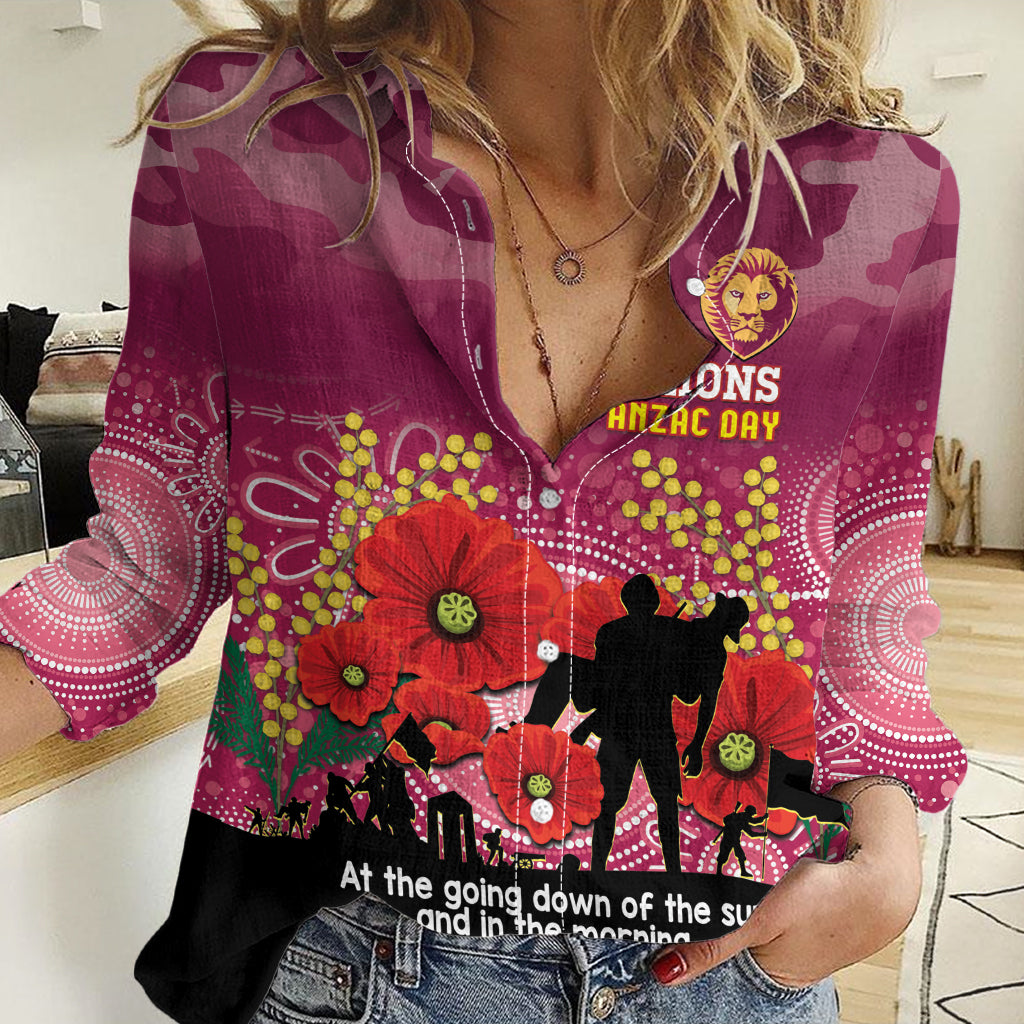 Custom Lions Football ANZAC Women Casual Shirt Gallipoli Camouflage With Poppies