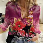 Custom Lions Football ANZAC Women Casual Shirt Gallipoli Camouflage With Poppies