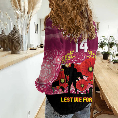 Custom Lions Football ANZAC Women Casual Shirt Gallipoli Camouflage With Poppies