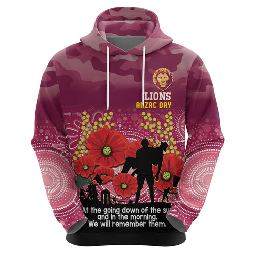 Custom Lions Football ANZAC Zip Hoodie Gallipoli Camouflage With Poppies