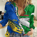 (Custom Personalised) Rabbitohs Mix Eels Rugby Women Casual Shirt Souths And Parra Sporty Style LT14