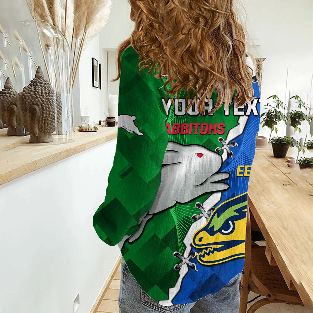 (Custom Personalised) Rabbitohs Mix Eels Rugby Women Casual Shirt Souths And Parra Sporty Style LT14