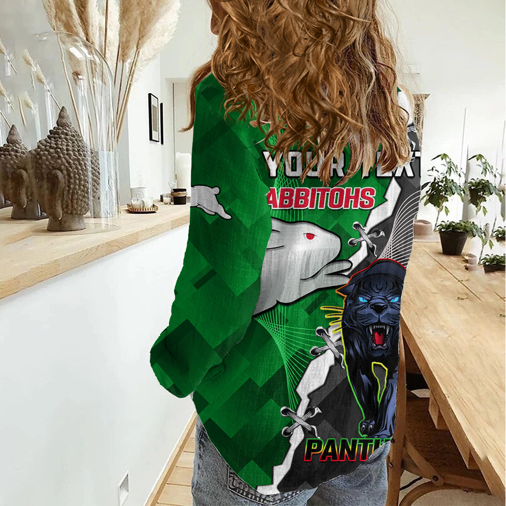 (Custom Personalised) Rabbitohs Mix Panthers Rugby Women Casual Shirt Sporty Style LT14