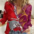 (Custom Personalised) Broncos Mix Dolphins Rugby Women Casual Shirt Sporty Style LT14