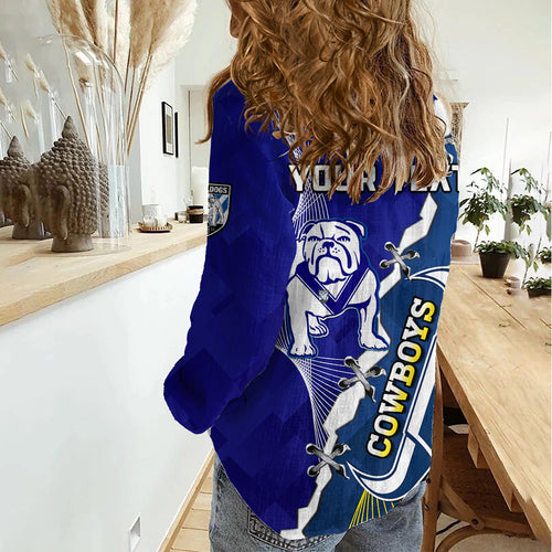 (Custom Personalised) Bulldogs Mix Cowboys Rugby Women Casual Shirt Sporty Style LT14