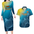 Custom Sri Lanka Cricket Couples Matching Long Sleeve Bodycon Dress and Hawaiian Shirt 2024 World Cup Go The Lions