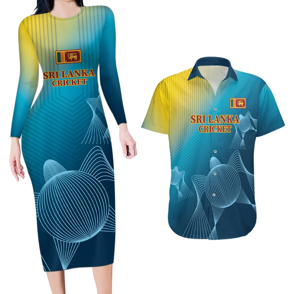 Custom Sri Lanka Cricket Couples Matching Long Sleeve Bodycon Dress and Hawaiian Shirt 2024 World Cup Go The Lions