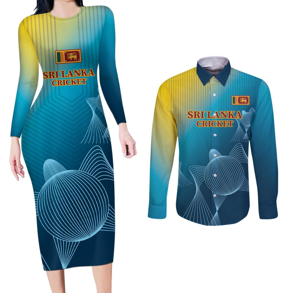 Custom Sri Lanka Cricket Couples Matching Long Sleeve Bodycon Dress and Long Sleeve Button Shirt 2024 World Cup Go The Lions