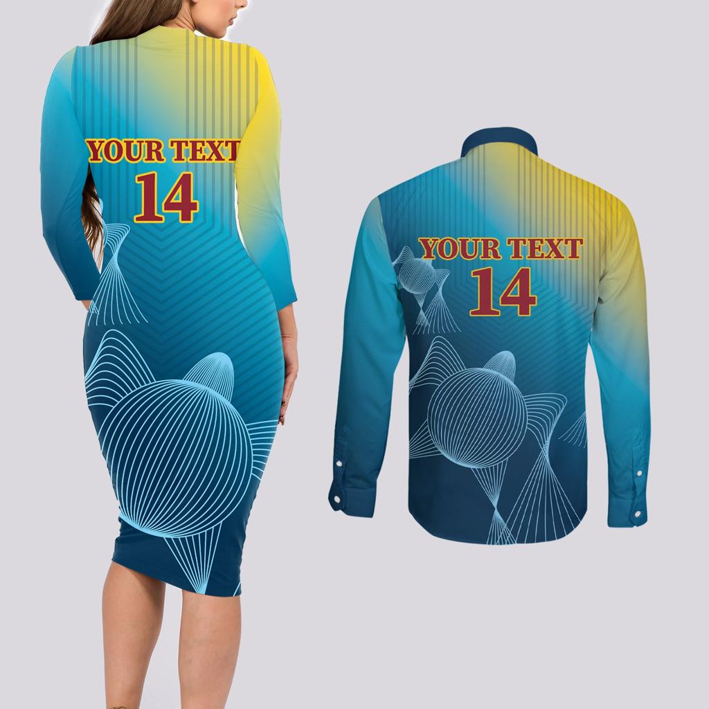 Custom Sri Lanka Cricket Couples Matching Long Sleeve Bodycon Dress and Long Sleeve Button Shirt 2024 World Cup Go The Lions