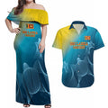 Custom Sri Lanka Cricket Couples Matching Off Shoulder Maxi Dress and Hawaiian Shirt 2024 World Cup Go The Lions