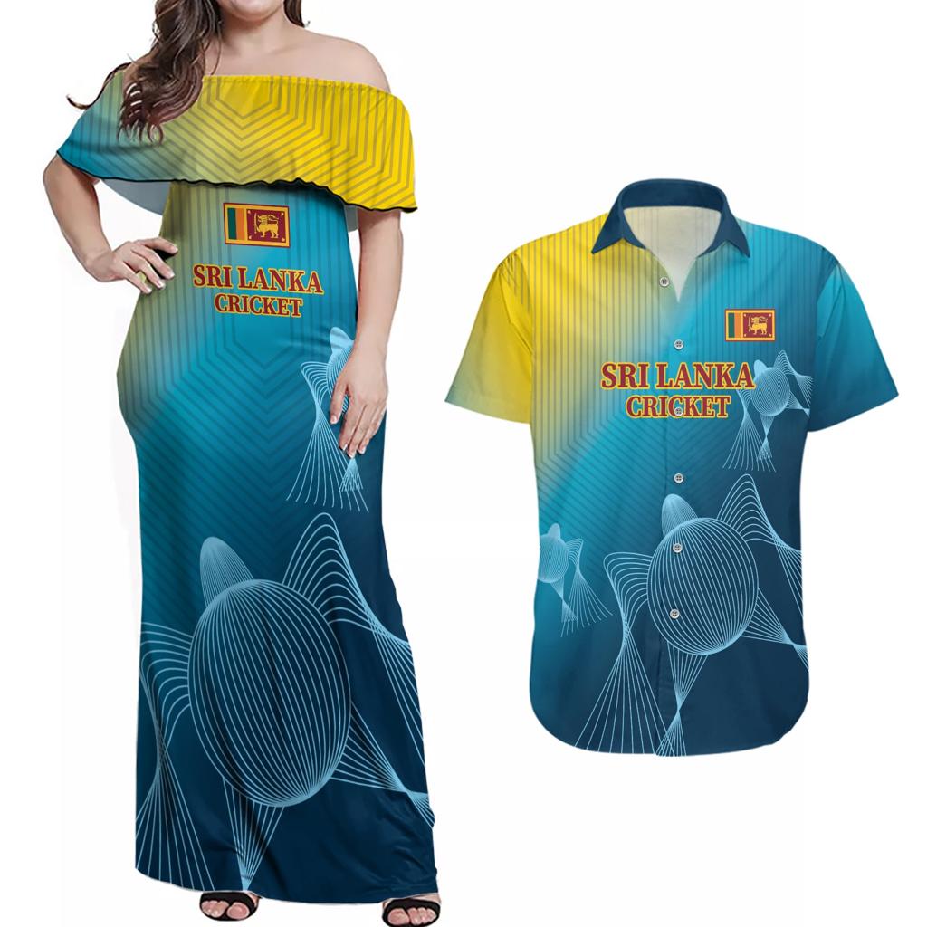 Custom Sri Lanka Cricket Couples Matching Off Shoulder Maxi Dress and Hawaiian Shirt 2024 World Cup Go The Lions
