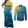 Custom Sri Lanka Cricket Couples Matching Off Shoulder Maxi Dress and Long Sleeve Button Shirt 2024 World Cup Go The Lions