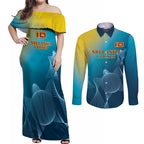 Custom Sri Lanka Cricket Couples Matching Off Shoulder Maxi Dress and Long Sleeve Button Shirt 2024 World Cup Go The Lions