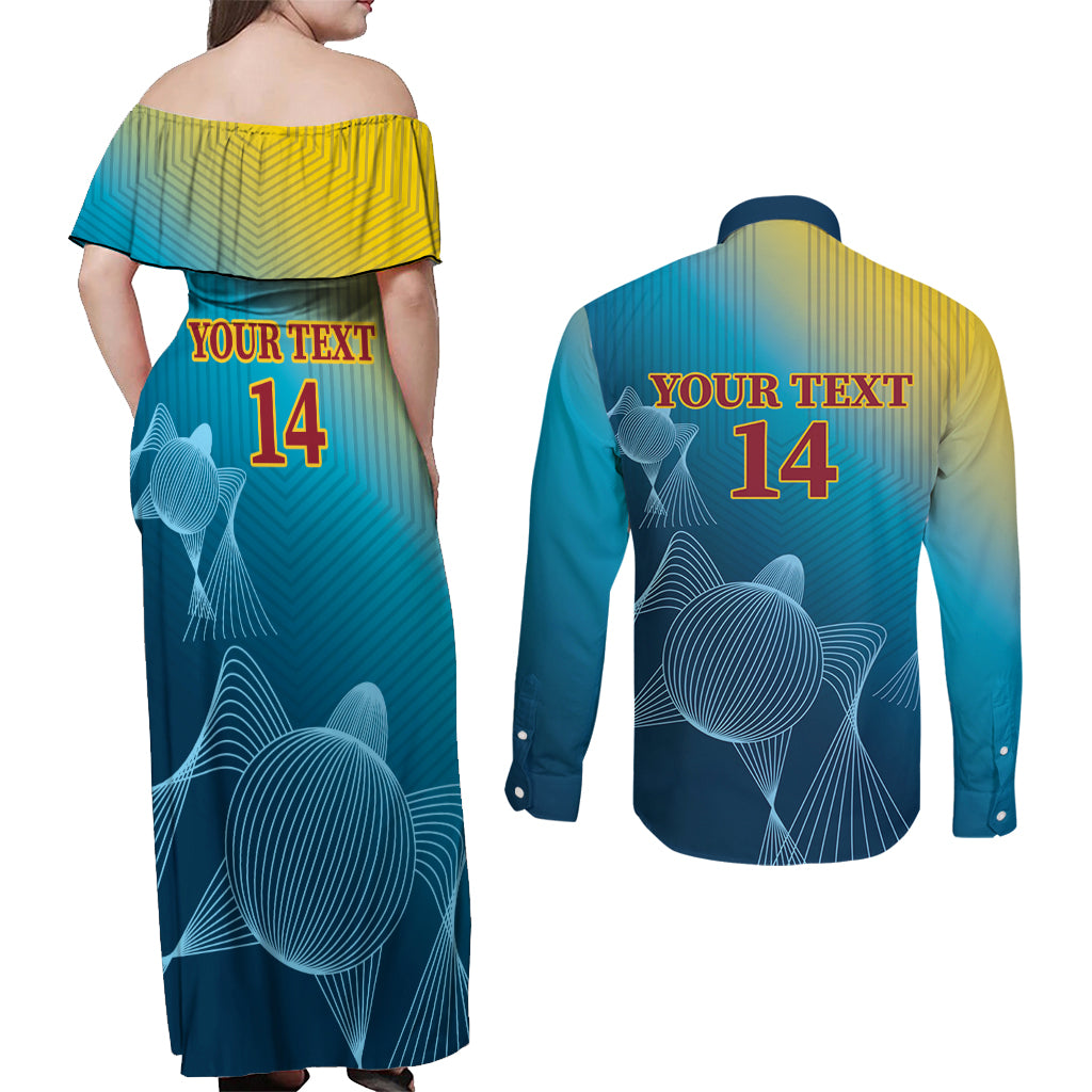 Custom Sri Lanka Cricket Couples Matching Off Shoulder Maxi Dress and Long Sleeve Button Shirt 2024 World Cup Go The Lions
