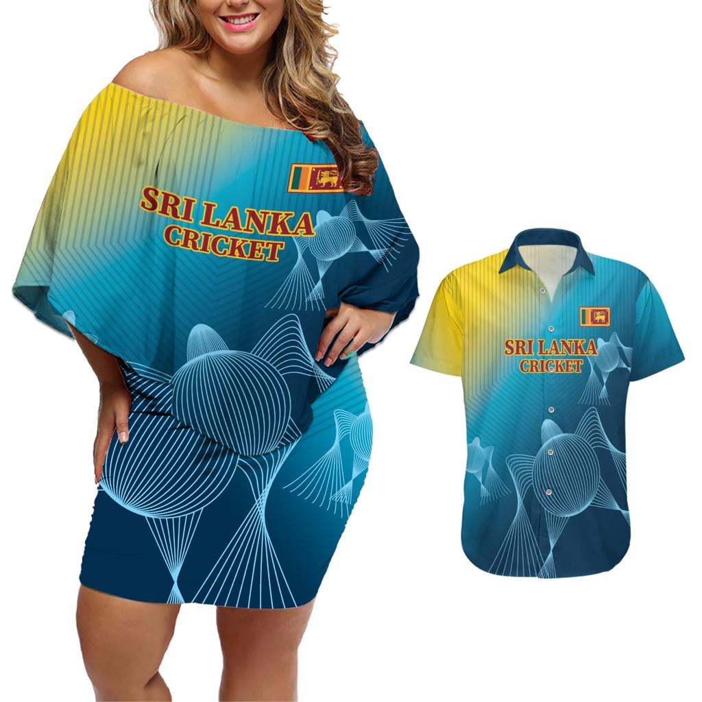 Custom Sri Lanka Cricket Couples Matching Off Shoulder Short Dress and Hawaiian Shirt 2024 World Cup Go The Lions