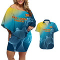 Custom Sri Lanka Cricket Couples Matching Off Shoulder Short Dress and Hawaiian Shirt 2024 World Cup Go The Lions