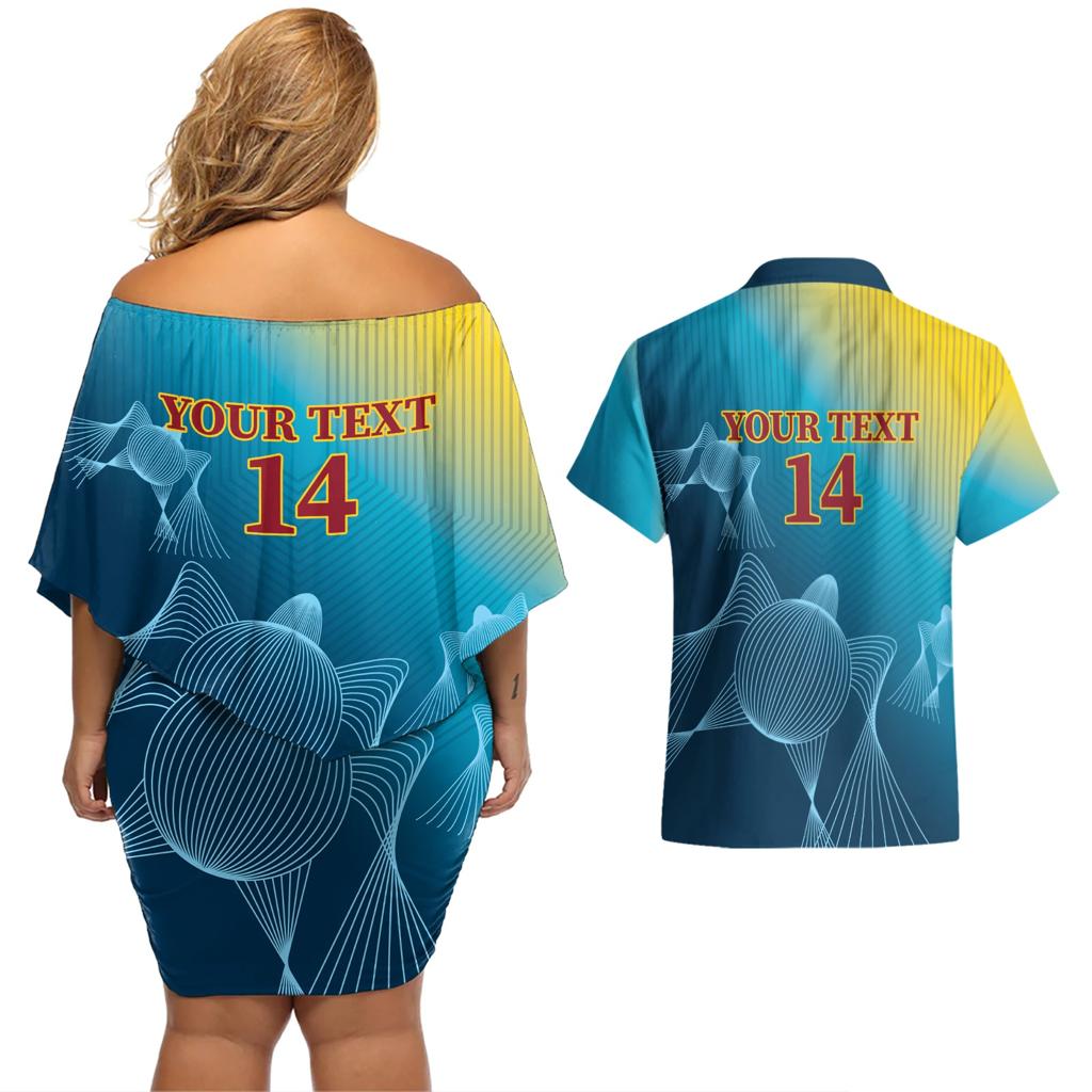 Custom Sri Lanka Cricket Couples Matching Off Shoulder Short Dress and Hawaiian Shirt 2024 World Cup Go The Lions