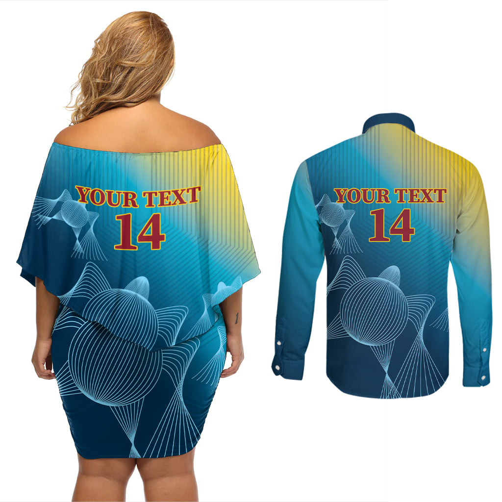 Custom Sri Lanka Cricket Couples Matching Off Shoulder Short Dress and Long Sleeve Button Shirt 2024 World Cup Go The Lions