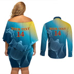 Custom Sri Lanka Cricket Couples Matching Off Shoulder Short Dress and Long Sleeve Button Shirt 2024 World Cup Go The Lions