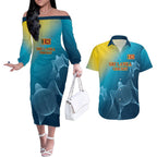 Custom Sri Lanka Cricket Couples Matching Off The Shoulder Long Sleeve Dress and Hawaiian Shirt 2024 World Cup Go The Lions